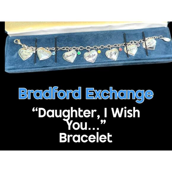 Bradford Exchange 'I Wish You' Charm Bracelet Silver Tone Engraved Heart Vintage - Picture 1 of 9